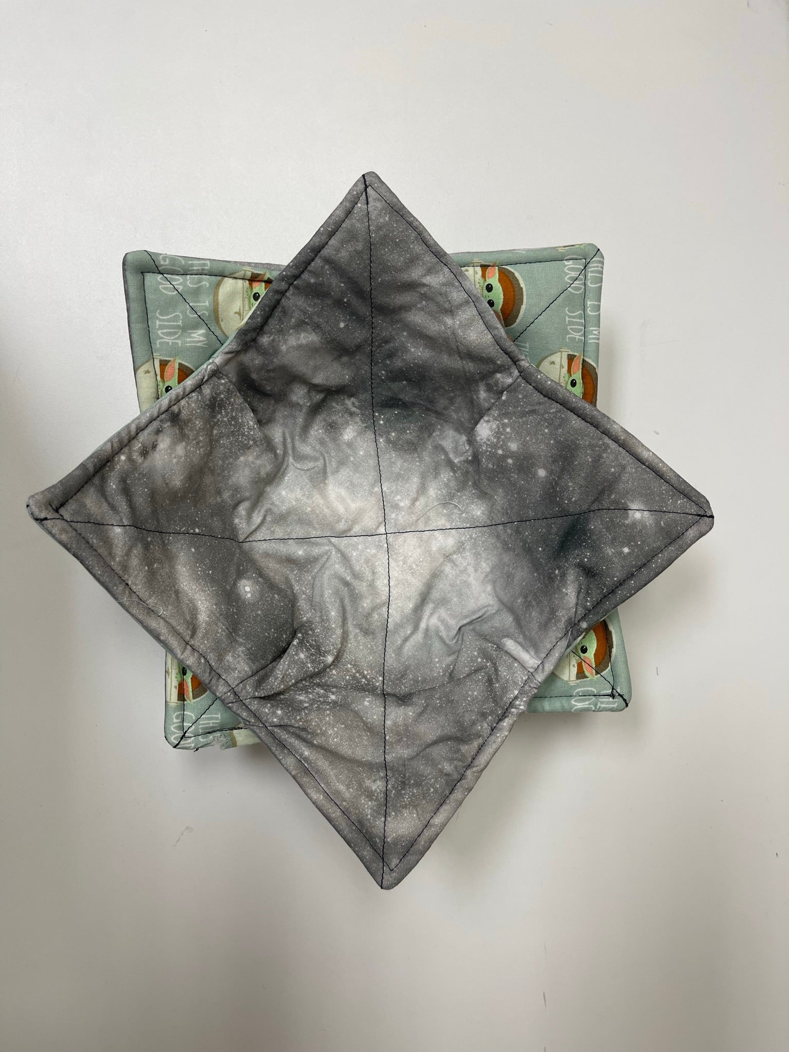 Bowl Cozy- Baby Mandalorian 'this is my good side' & Grey